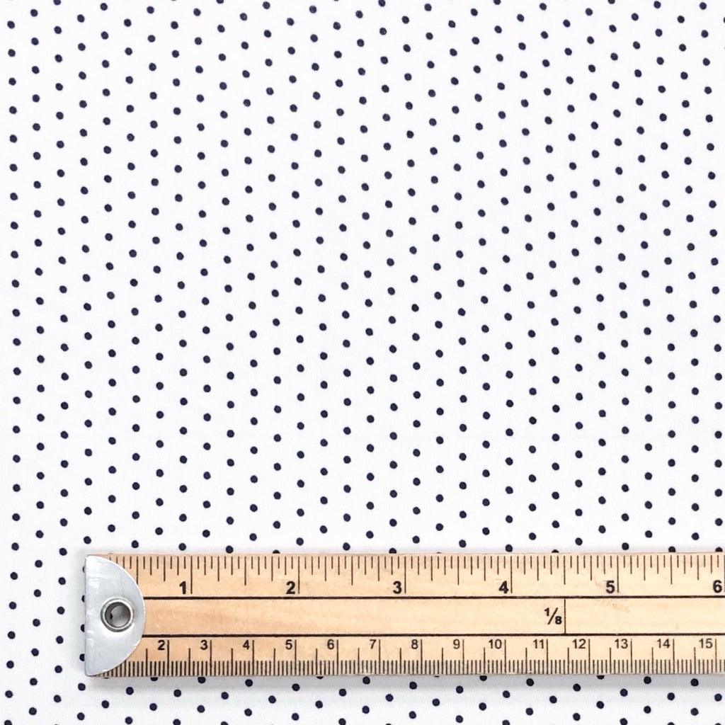 Dark Navy Polka Dot on White Chiffon Fabric - Pound Fabrics
