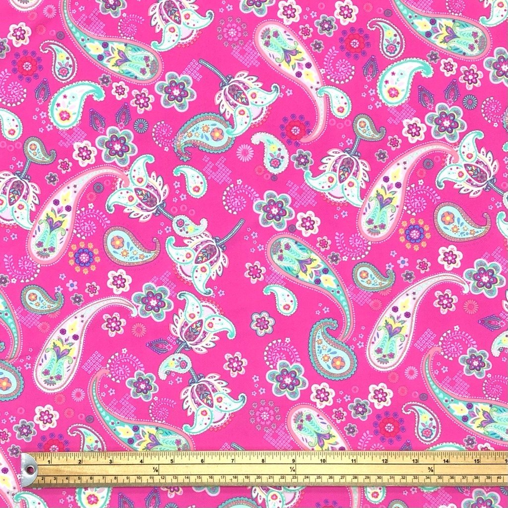 Multicolour Paisley on Pink Lycra Spandex Fabric (6555125219351)