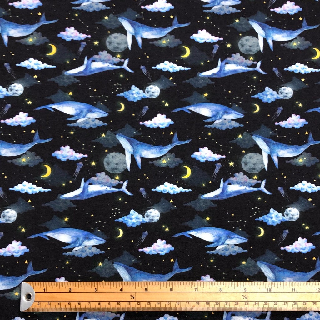 Whales in Space French Terry Fabric