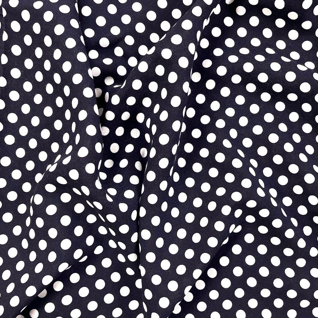 Ivory on Dark Navy Polka Dot Viscose Challis Fabric - Pound Fabrics
