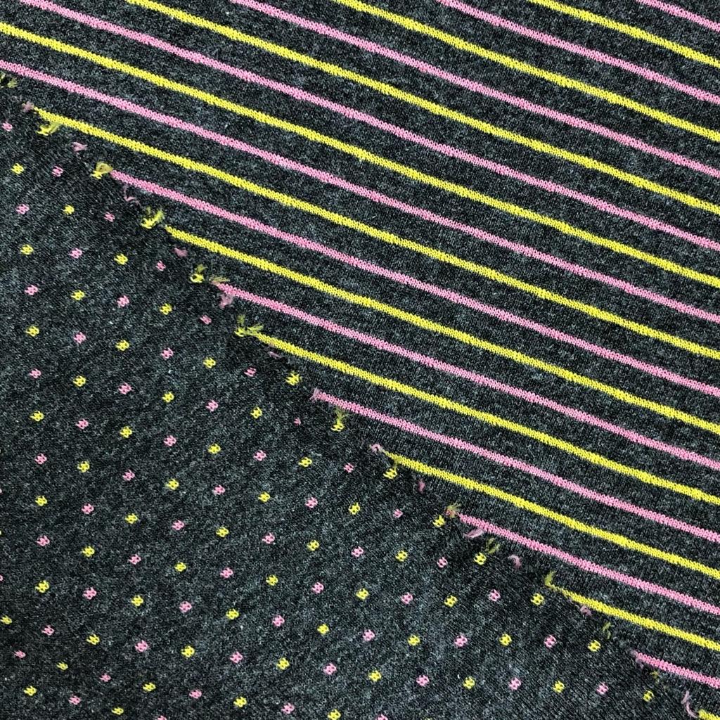 Yellow/Pink Mini Stripes and Squares Reversible Jersey Knit Fabric - Pound Fabrics