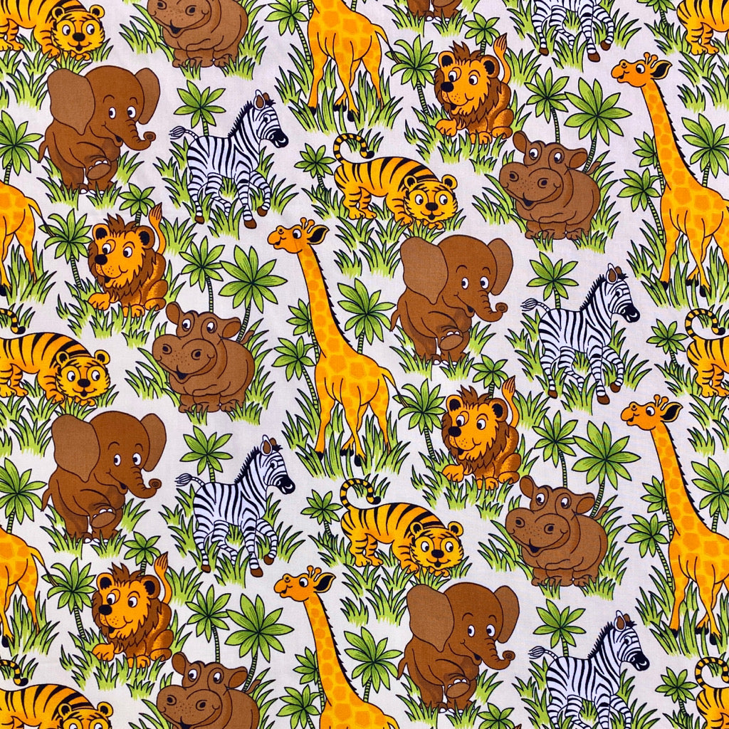 Jungle Animals Rose &amp; Hubble Cotton Poplin Fabric - Pound Fabrics