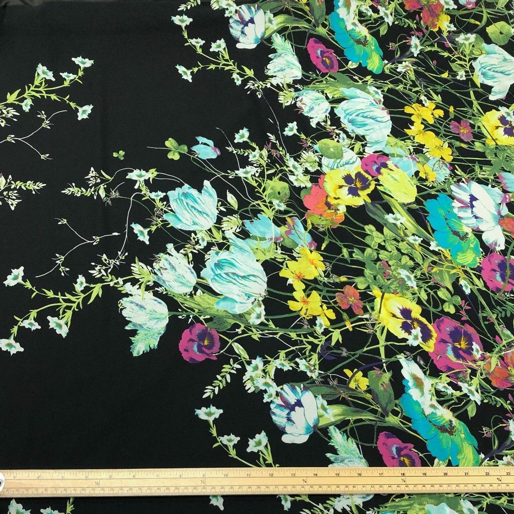 Flower Jungle on Black Double Border Chiffon Fabric (6547065372695)