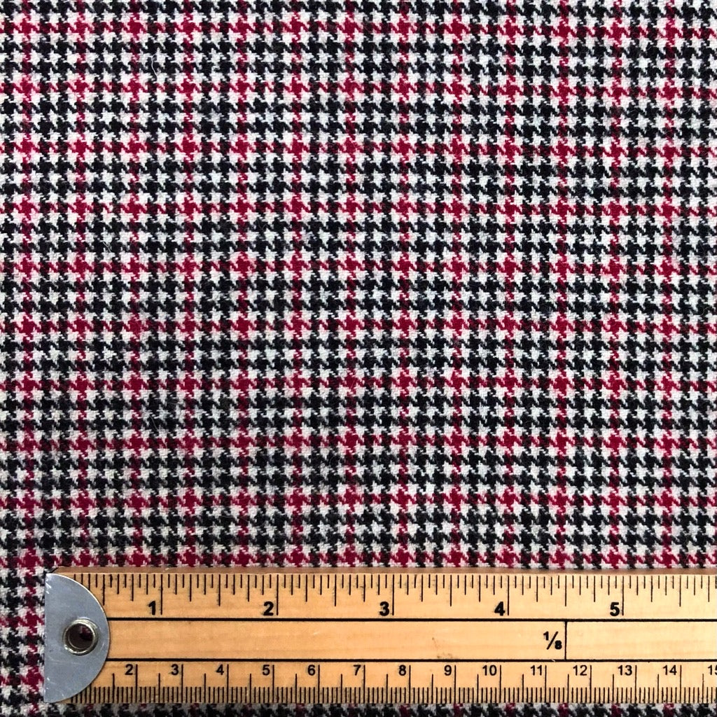 Red Dogtooth Check Wool Blend Fabric - Pound Fabrics