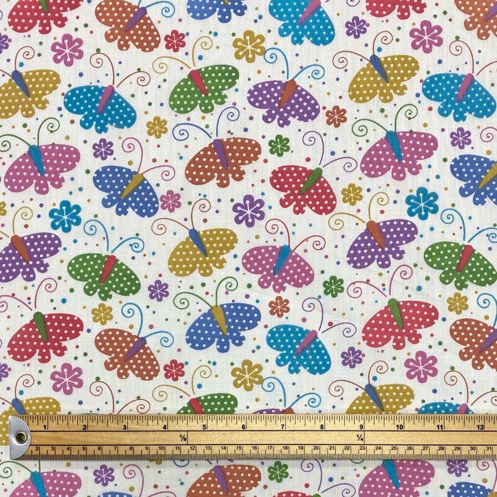Polka Dot Butterflies Polycotton Fabric (6549687795735)