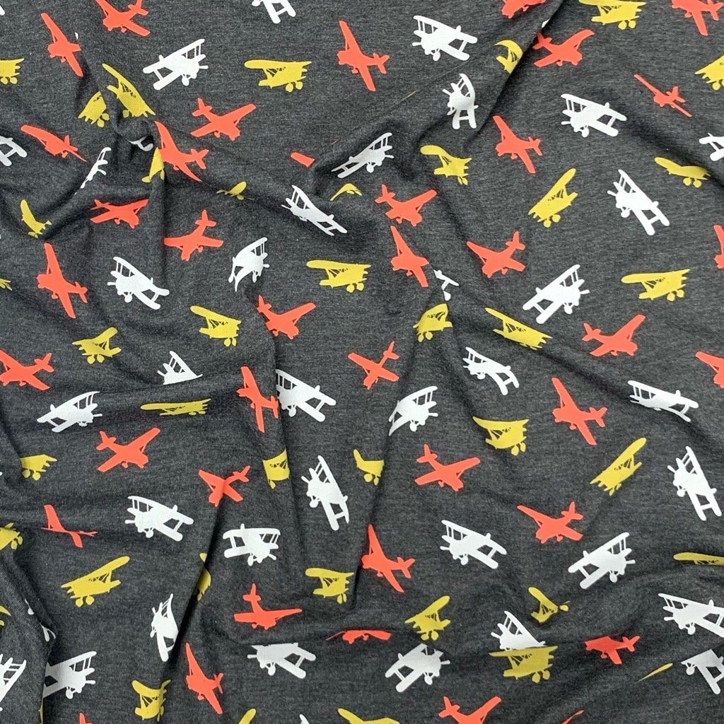 Colourful Airplanes Cotton Jersey Fabric (6578833653783)