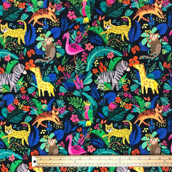 Animal Jungle on Black French Terry Fabric – Pound Fabrics