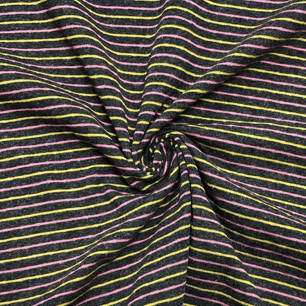 Yellow/Pink Mini Stripes and Squares Reversible Jersey Knit Fabric - Pound Fabrics