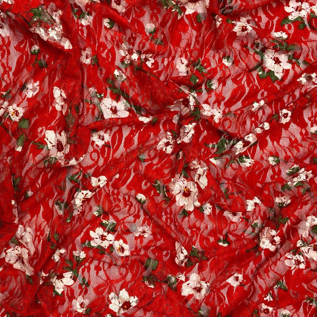 Red Floral Lace Fabric - Pound Fabrics