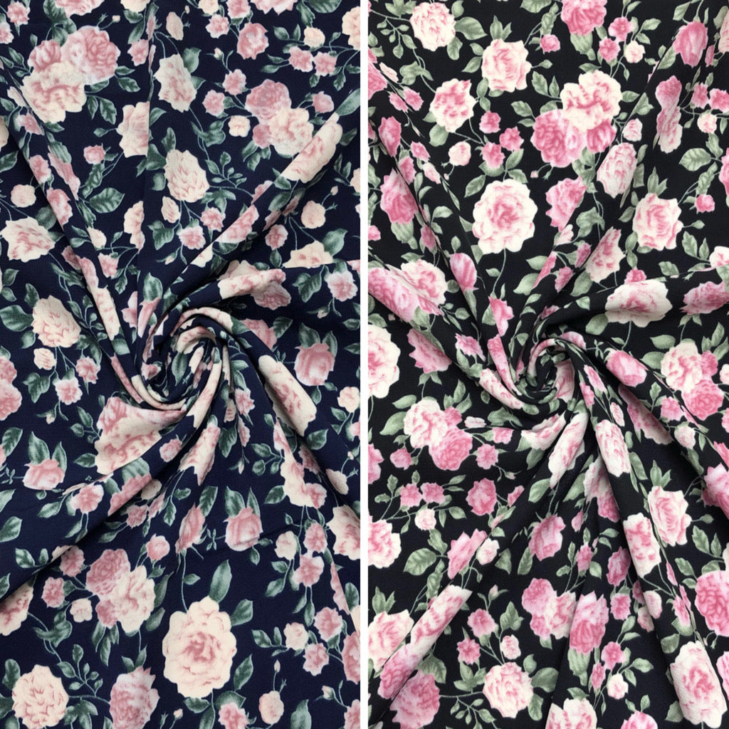 Pink Roses Polyester Fabric - Pound Fabrics