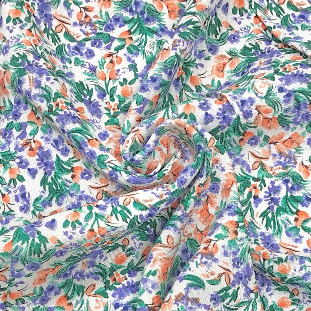 All Over Floral Jungle on White Viscose Challis Fabric - Pound Fabrics