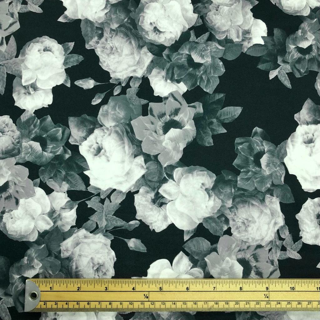 Monochrome Floral Scuba Fabric - Pound Fabrics