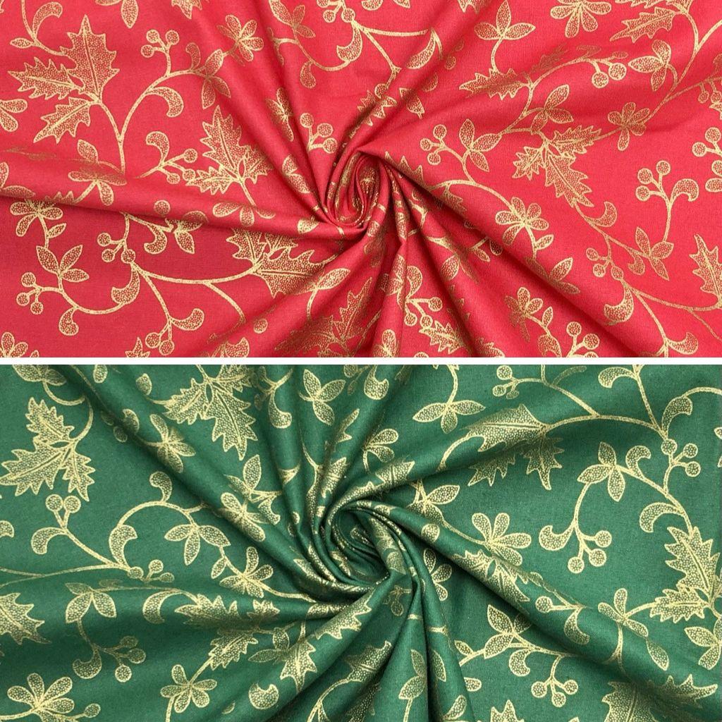 Metallic Foil Holly Christmas Cotton Fabric - John Louden - Pound Fabrics