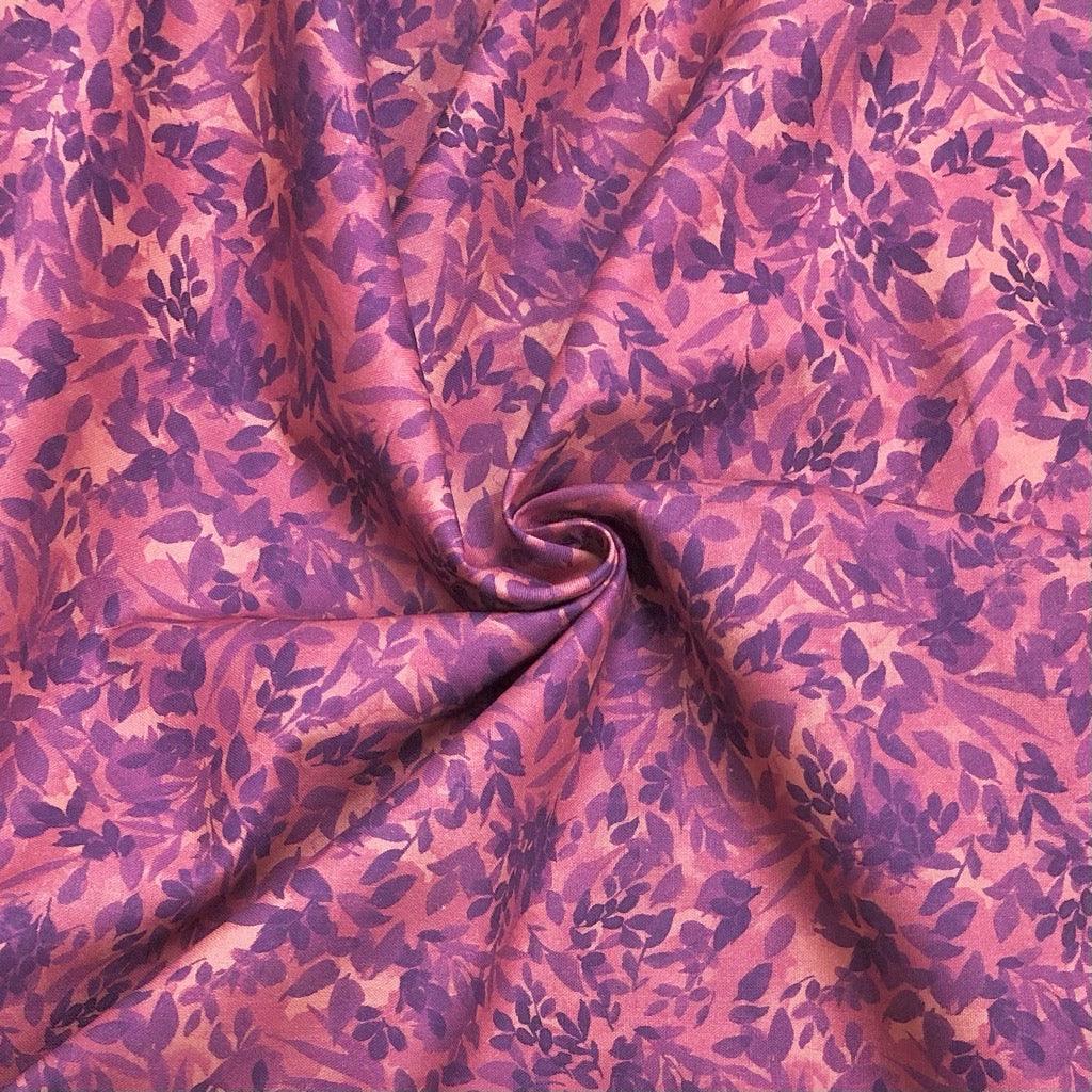 Purple Leaves on Orange Cotton Fabric - Pound Fabrics