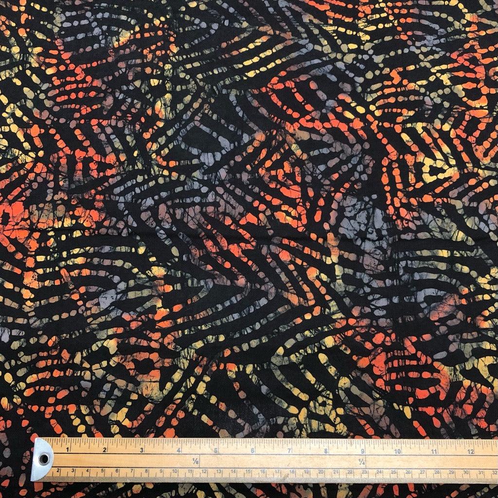 Overlapping Leaves on Black Cotton Batik Fabric - John Louden- SECONDS - Pound Fabrics