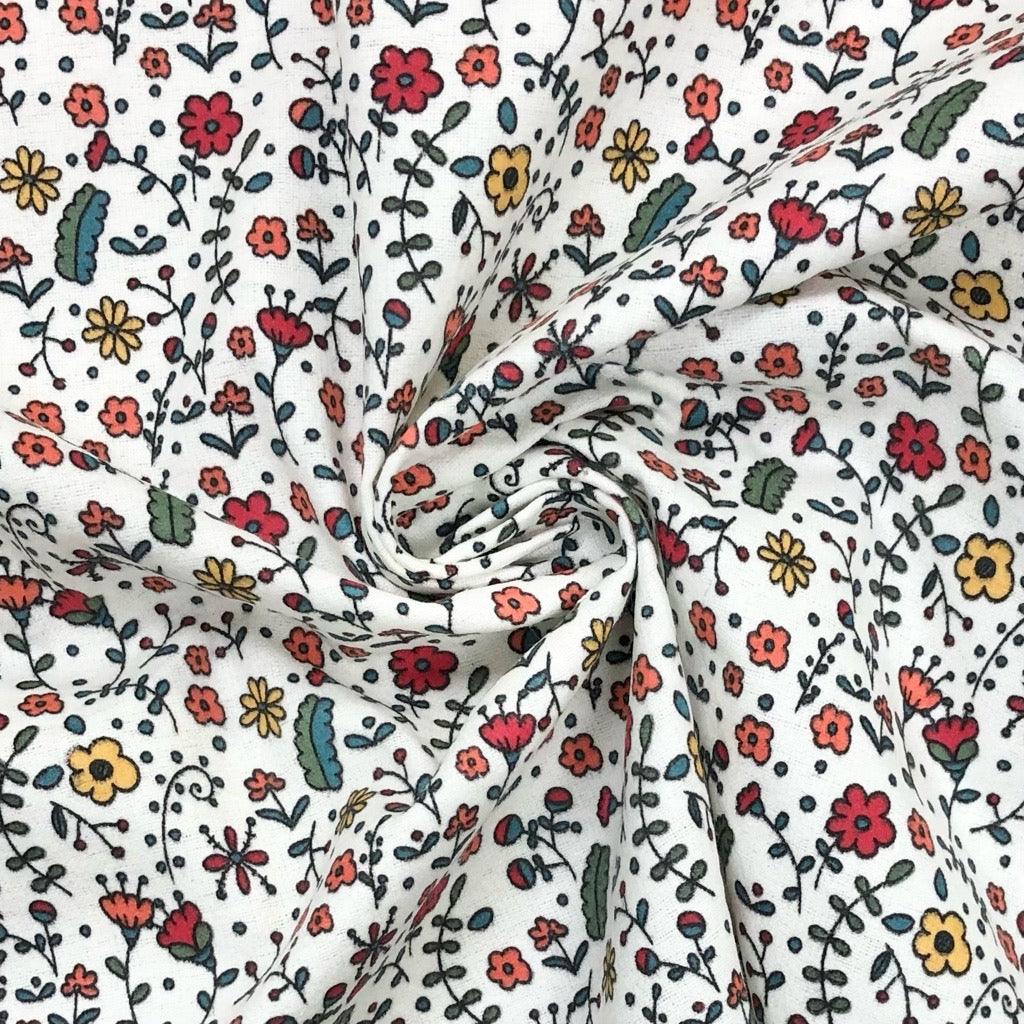Red Floral Garden Brushed Cotton Fabric - Pound Fabrics