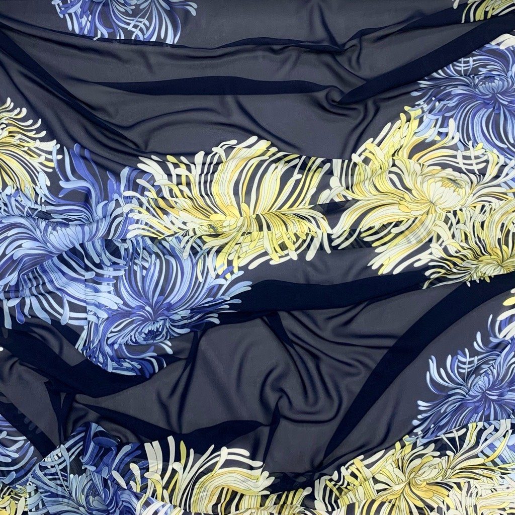 Large Yellow and Blue Floral Chiffon Fabric (6558431313943)