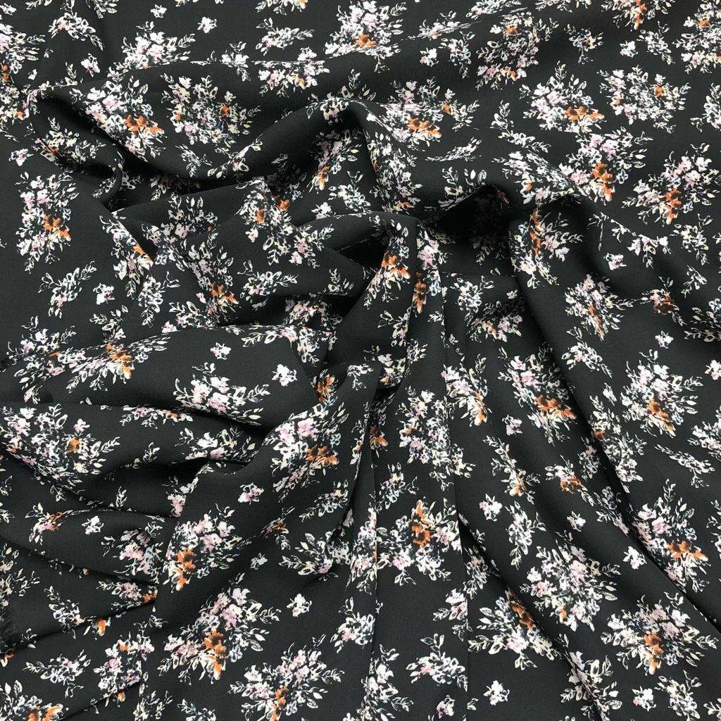 Small Flower Bunches on Black Georgette Fabric (6548200521751)