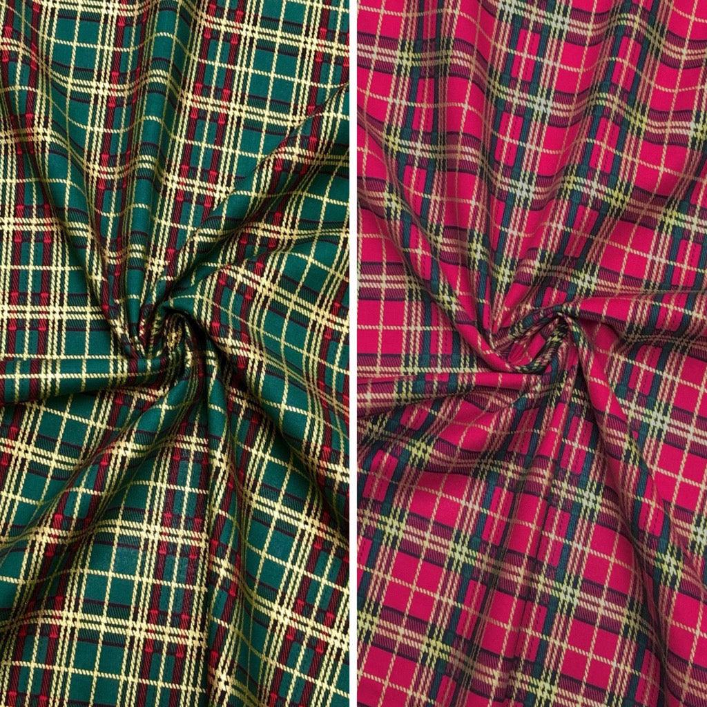 Xmas Checkered Rose & Hubble Christmas Cotton Fabric - Pound Fabrics