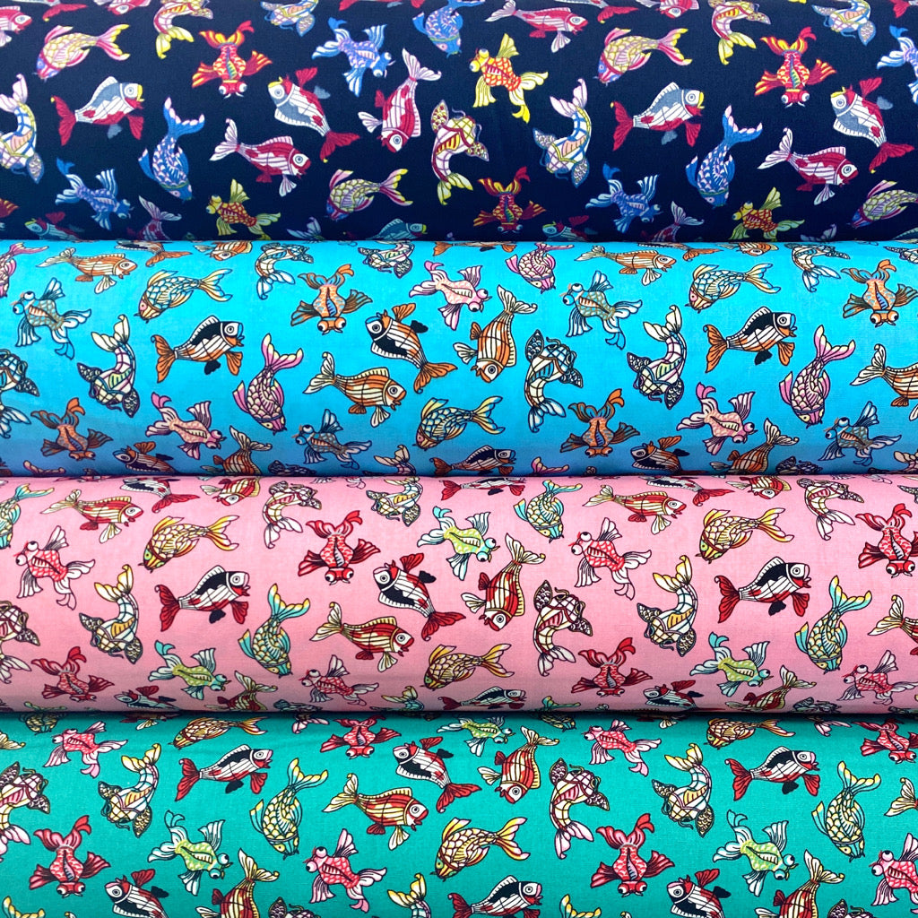 Multicoloured Fish Rose & Hubble Cotton Poplin Fabric – Pound Fabrics