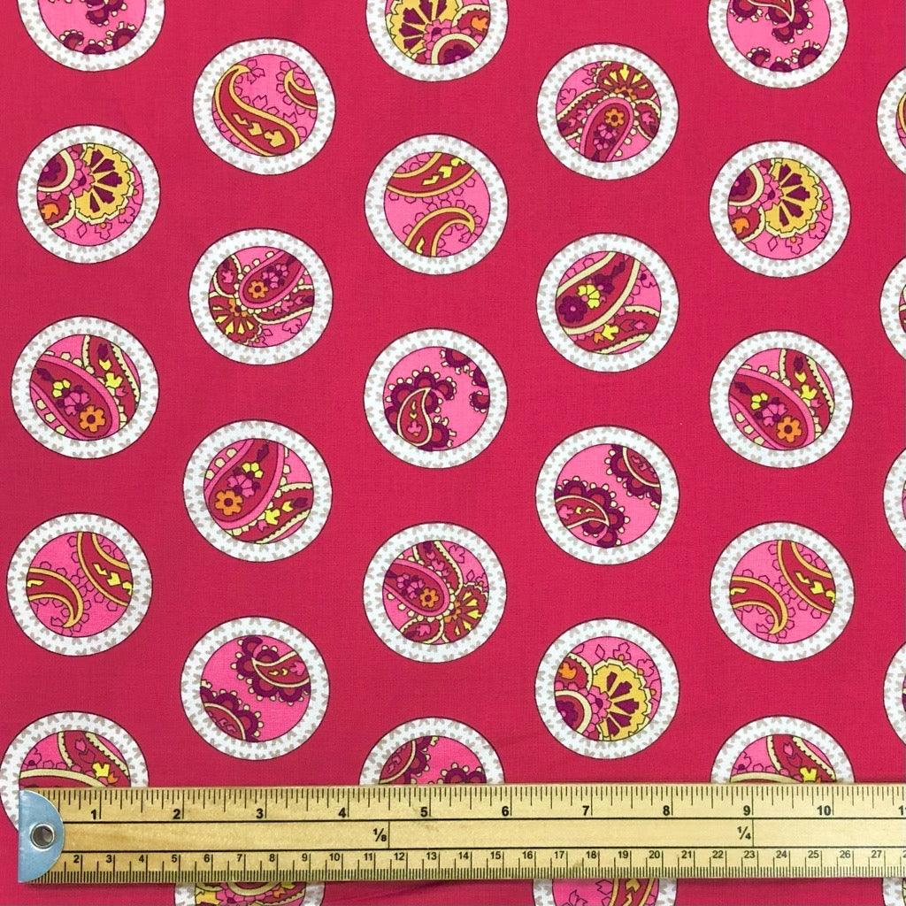 Paisley Circle on Pink Cotton Poplin Fabric - 58" wide - Pound Fabrics