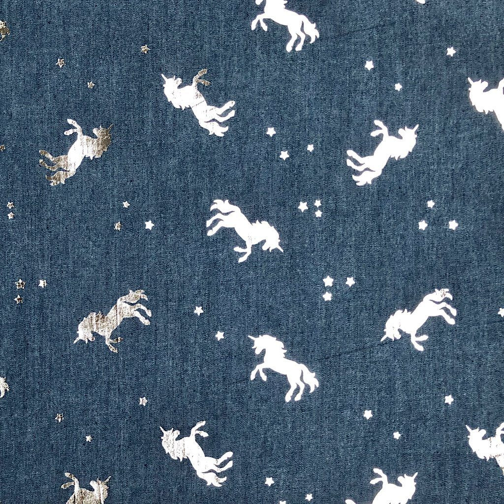 Silver Unicorn Chambray Denim Fabric (6565556977687)