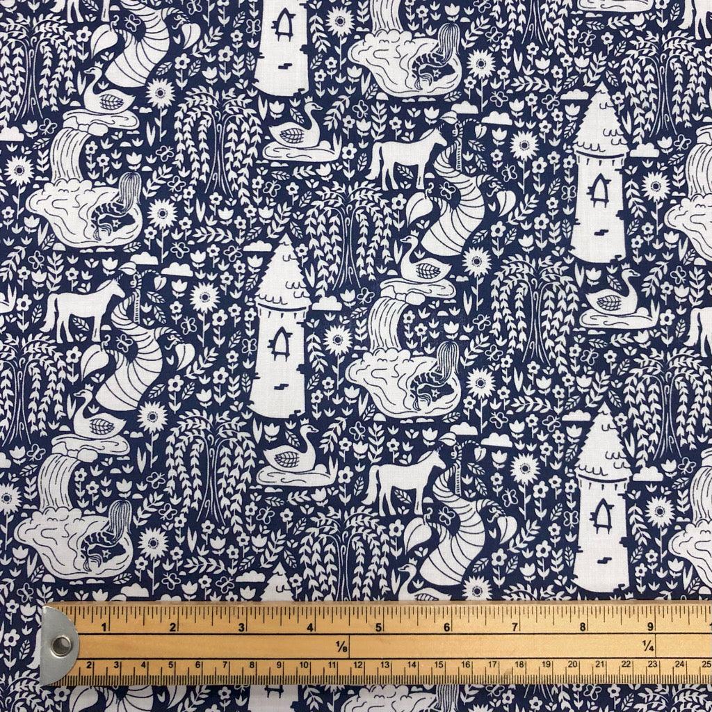 Busy Floral Cottage on Navy Polycotton Fabric - Pound Fabrics