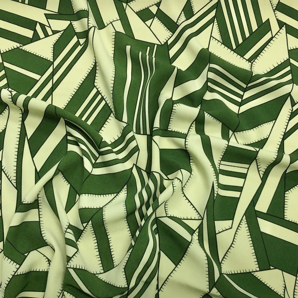 Green and Beige Messy Shapes Polyester Fabric - Pound Fabrics