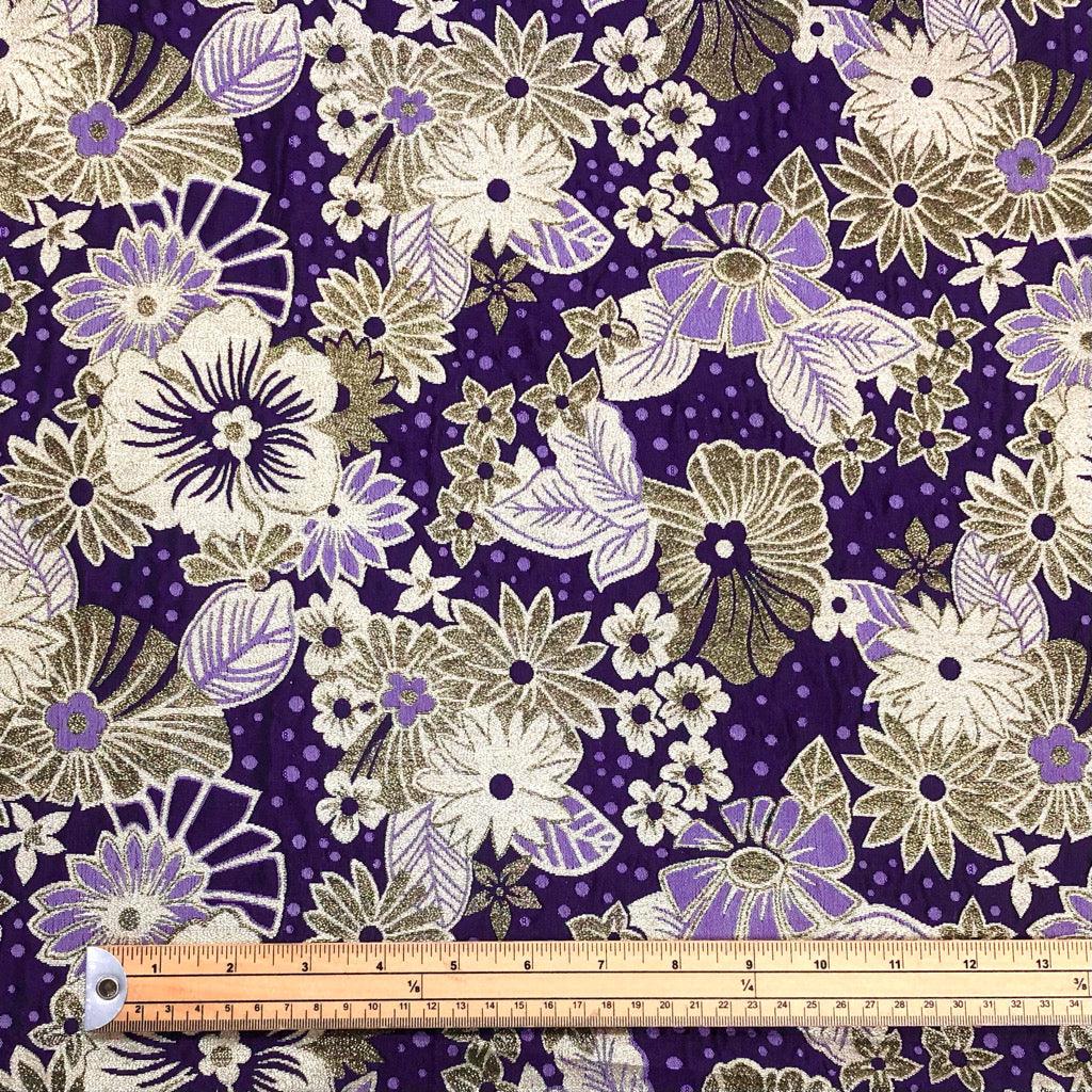 Gold/Purple Floral on Purple Brocade Fabric - Pound Fabrics
