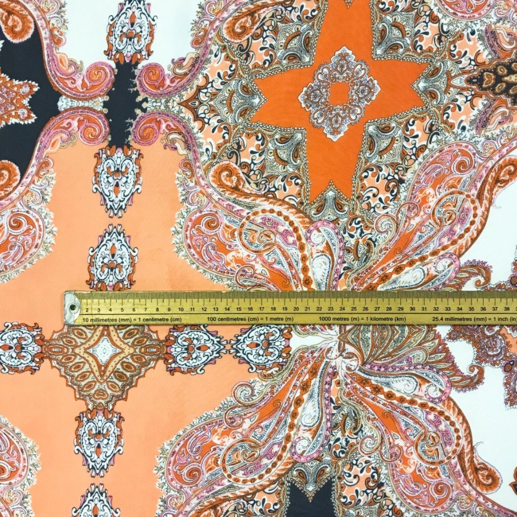 Orange Paisley Design Chiffon Fabric (4383684984855)