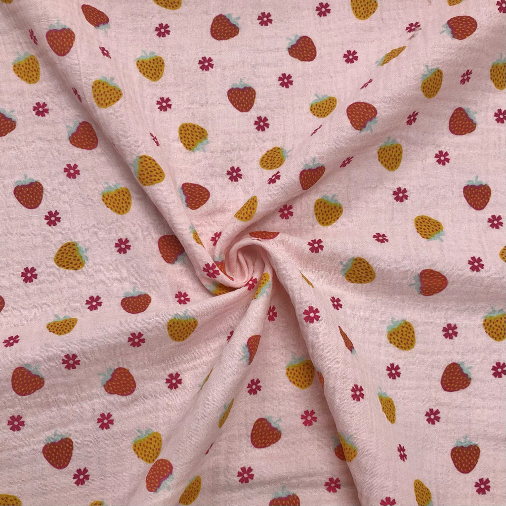 Strawberries Double Gauze Fabric