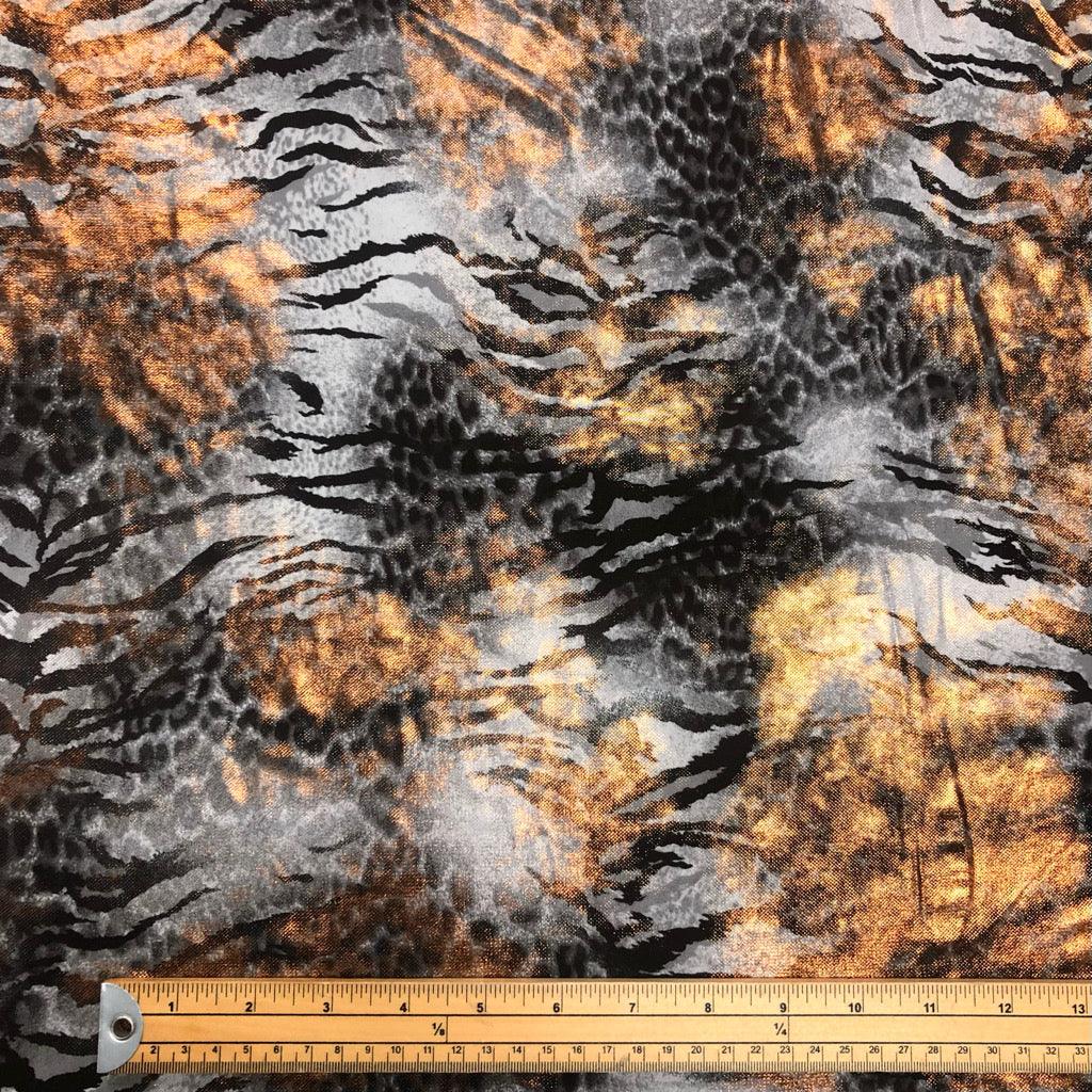 Gold Foil Tiger and Leopard Elastane Fabric - Pound Fabrics