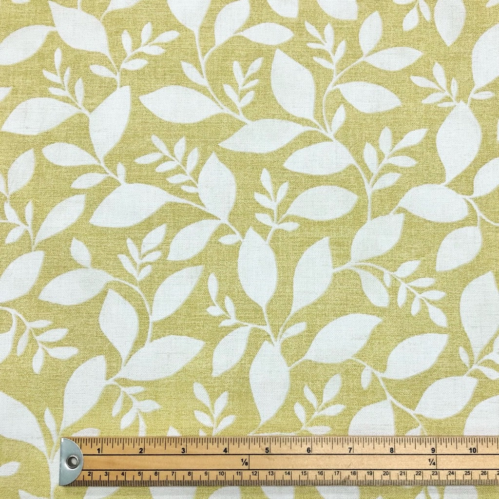 All Over White Vines on Yellow/Beige Panama Fabric