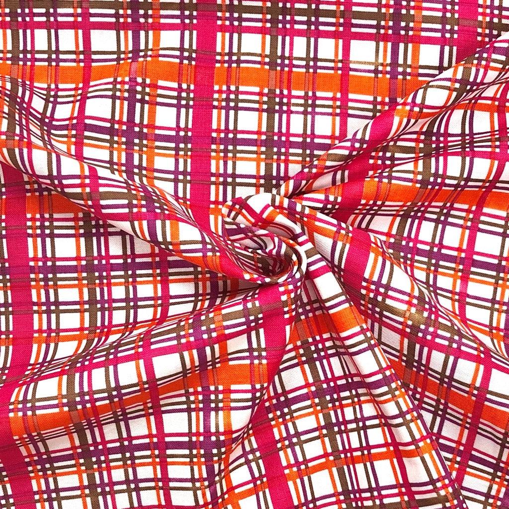 Pink/Orange/Purple Checkered Cotton Poplin Fabric - 58" wide - Pound Fabrics