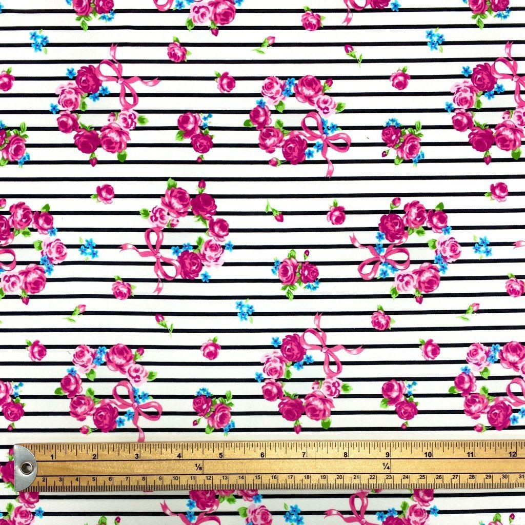 Stripe Floral Circle Lycra Spandex Fabric - Pound Fabrics