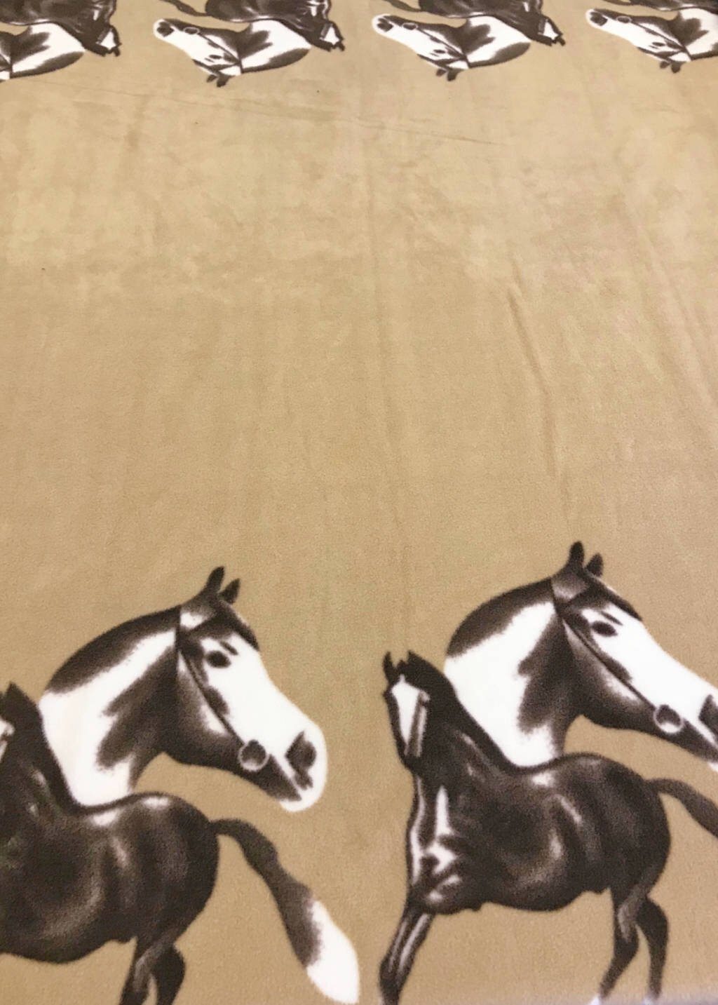 Beige Horses Anti-Pill Polar Fleece Fabric (4335567405079)