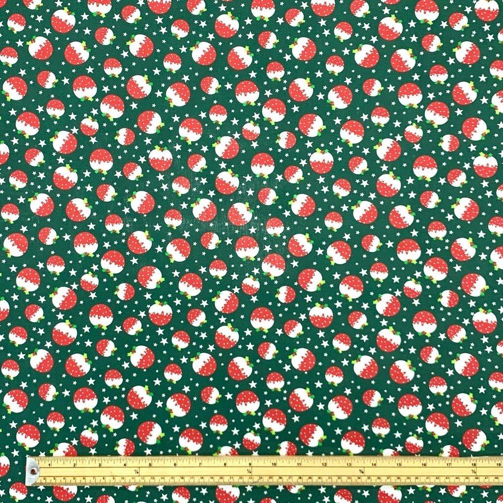 Christmas Pudding and Stars Polycotton Fabric - Pound Fabrics