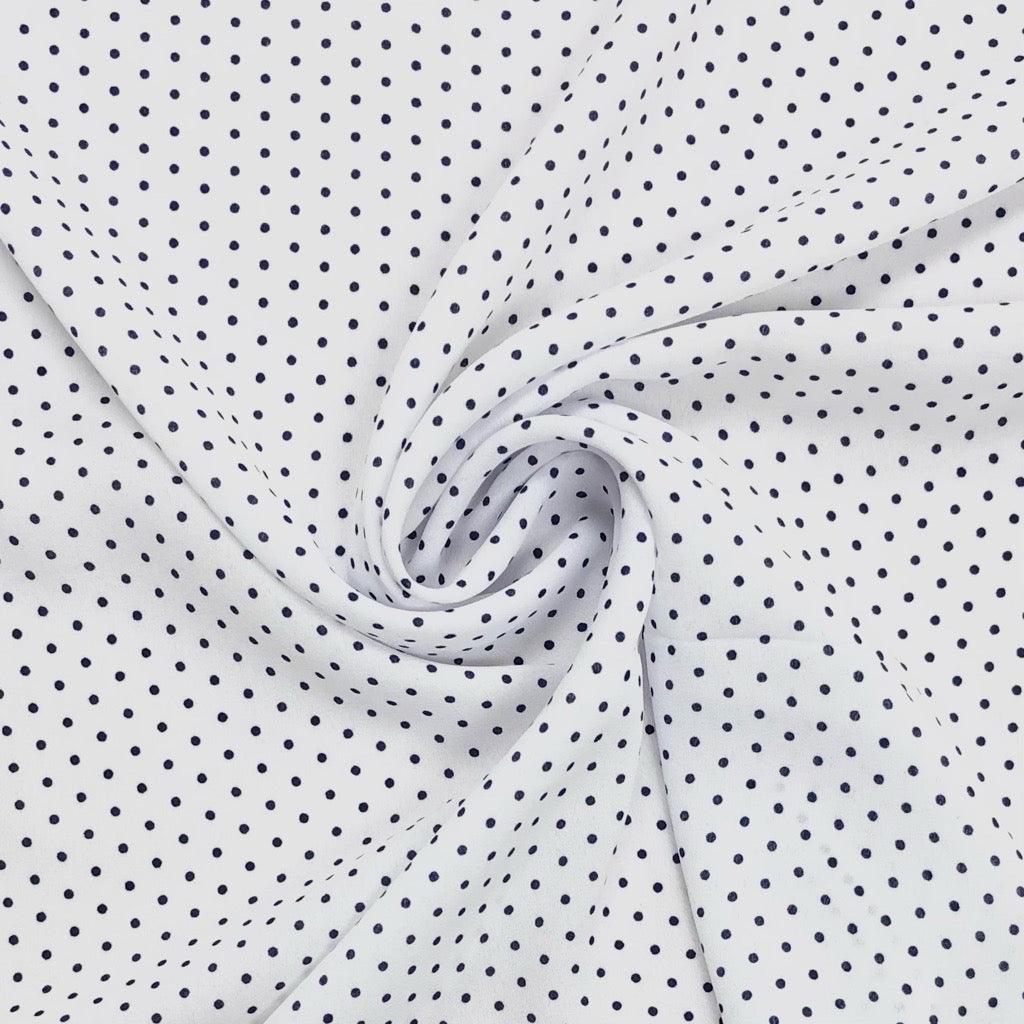 Dark Navy Polka Dot on White Chiffon Fabric - Pound Fabrics