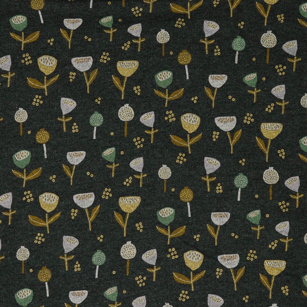 Fantasy Flowers on Grey Sweatshirt Fabric - Pound Fabrics