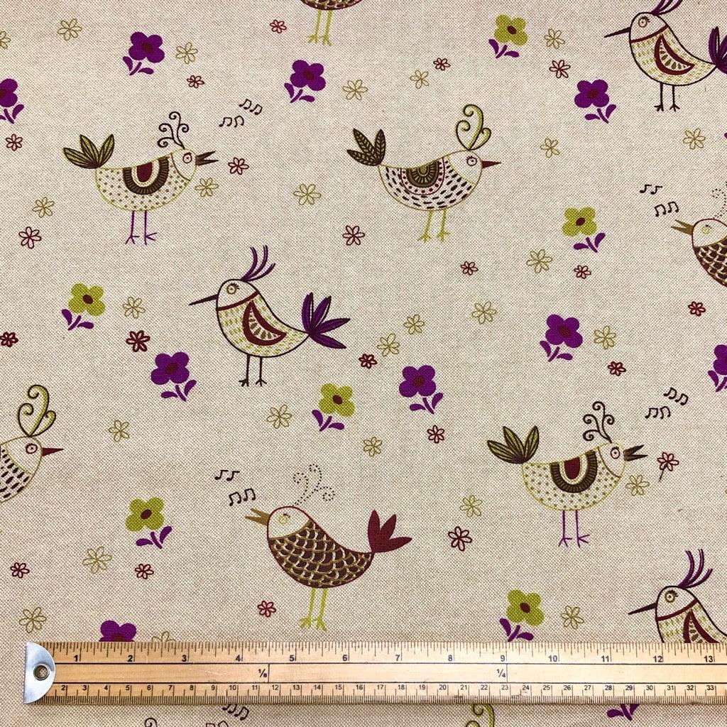 Large Birds and Flowers Cotton Canvas Fabric - Pound Fabrics