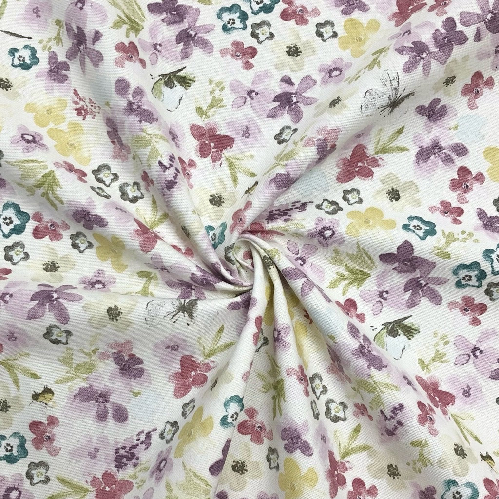 Busy Floral Butterfly on Ivory Panama Fabric