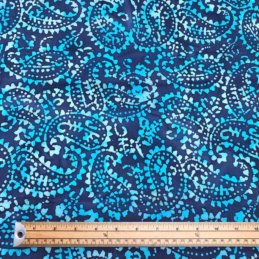 Blue All Over Paisley on Navy Cotton Batik Fabric - John Louden - Pound Fabrics