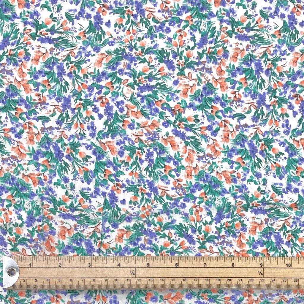All Over Floral Jungle on White Viscose Challis Fabric - Pound Fabrics