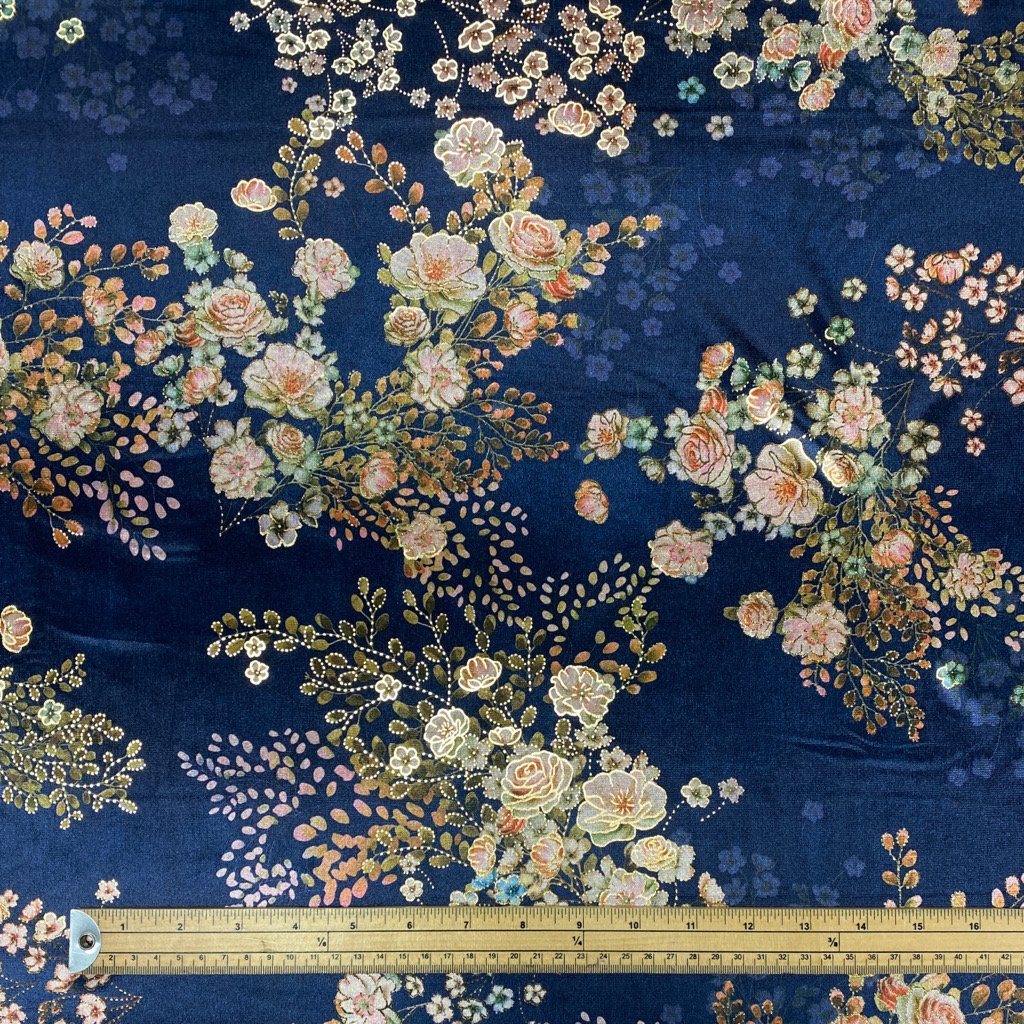 Elegant Floral Bunches Foil Velvet Fabric