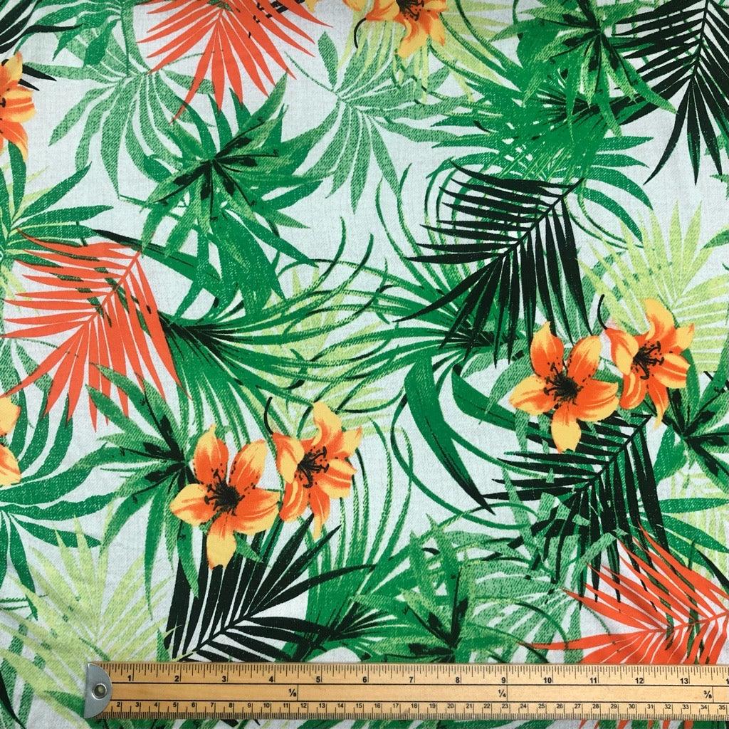 Large Spring Floral and Leaves Elastane Fabric - Pound Fabrics
