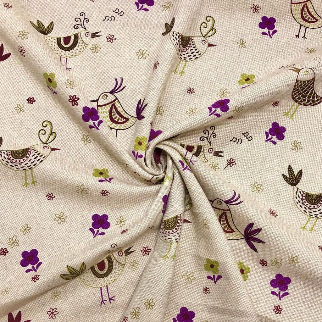 Large Birds and Flowers Cotton Canvas Fabric - Pound Fabrics