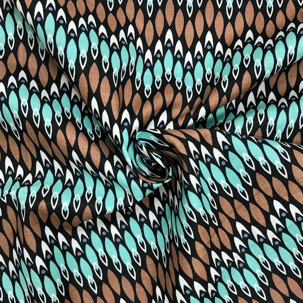 Mint/Brown Patterns Cotton Poplin Fabric - 58" wide - Pound Fabrics