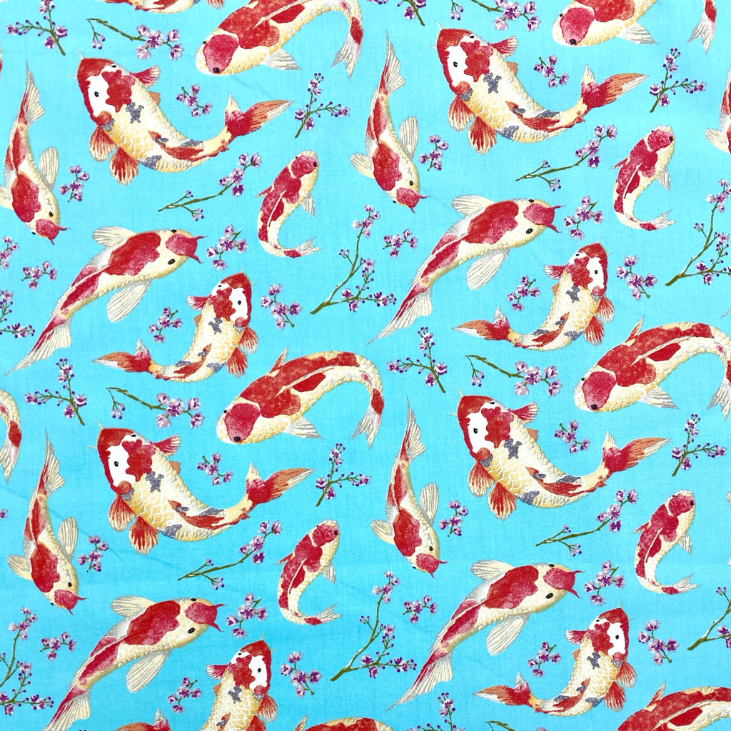 Koi Fish Rose &amp; Hubble Cotton Poplin Fabric - Pound Fabrics