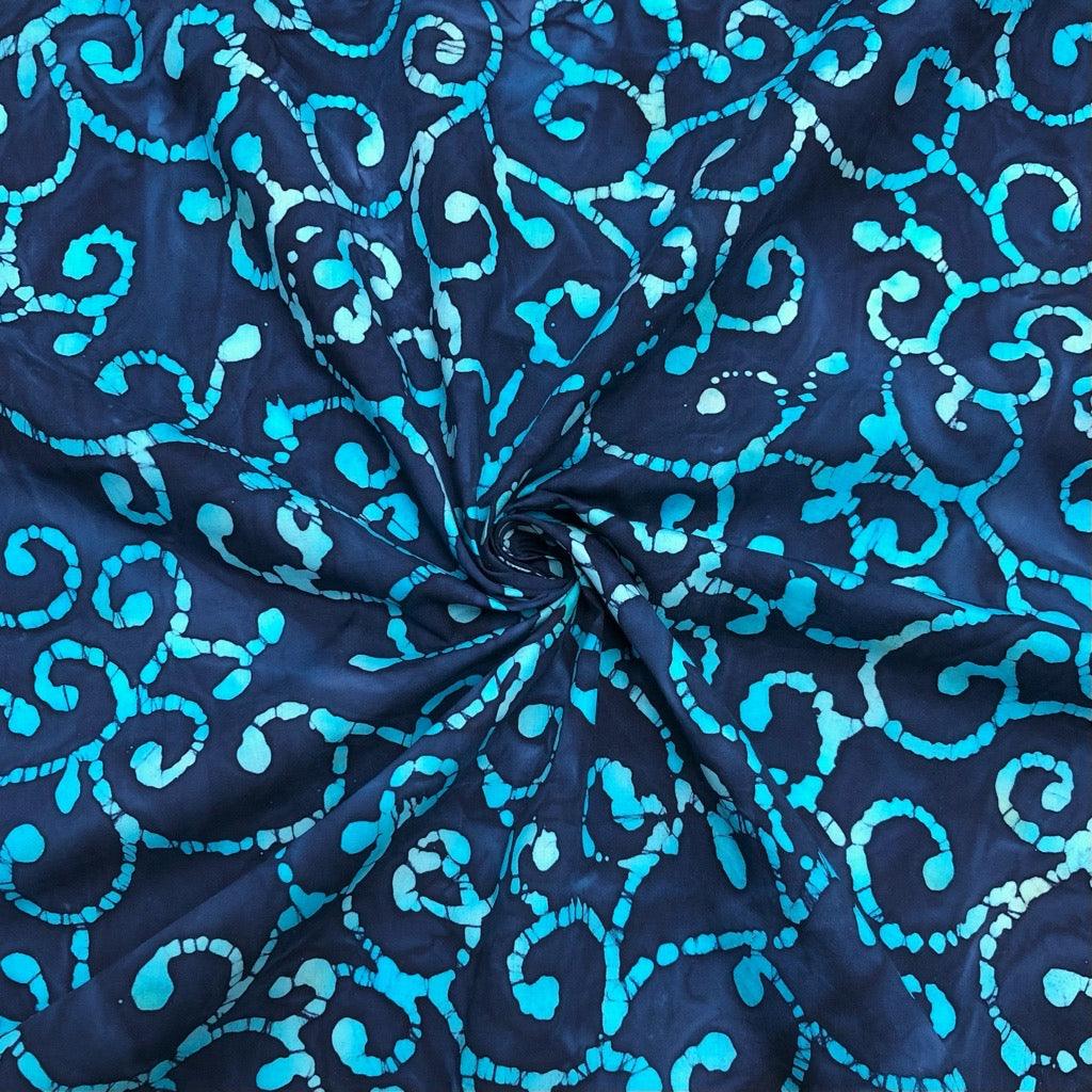 Blue Swirls on Navy Cotton Batik Fabric - John Louden - Pound Fabrics