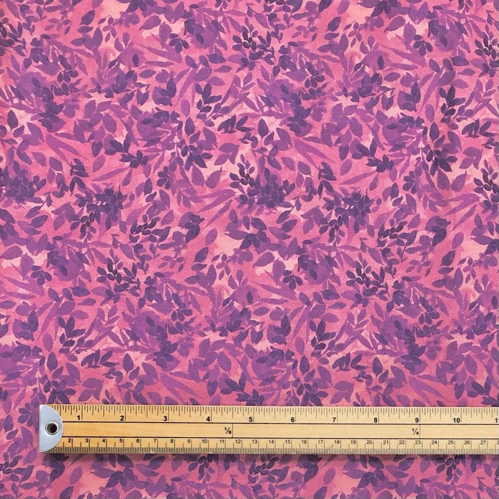 Purple Leaves on Orange Cotton Fabric - Pound Fabrics